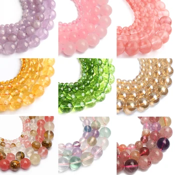 

34 Style Wholesale Pink Crystal Strawberry Quartz Amethysts Loose Beads for Jewelry Making DIY Bracelets Accessories 15'' 6-10mm