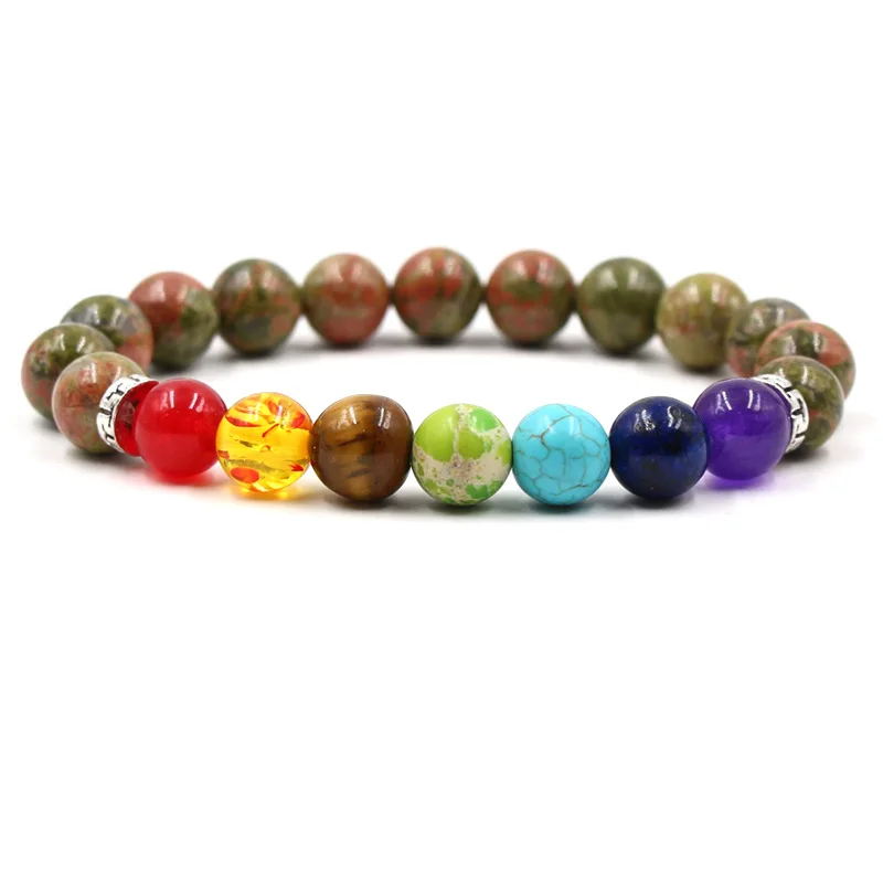 Chakra мужские браслеты и браслеты из натурального камня вулканический камень лунный камень счастливый циркон круглый бисер браслеты ювелирные изделия homme подарок - Окраска металла: ZT409-14