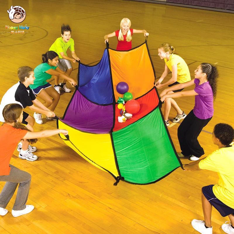 

Children Outdoor Sports Toys Kindergarten Throwing Ball Game 12 Pieces Of Colored Fabric Magic Sermon Multifunction ParachuteToy