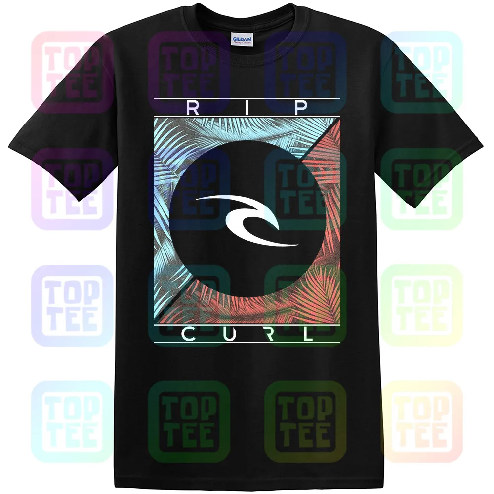 

Rip Tee Curl T-Shirt Men'S Black Wave Palm Trees Logo Surfer Graphic Tee Men Unisex Size S-3XL