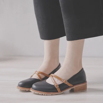 

MAIERNISI Women shoes Casual Brand pumps with a word buckle plus size 34-43 high quality england style new shoes for female