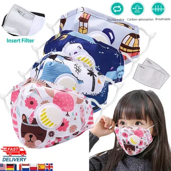 

PM2.5 Face Mask For Kids Cute Breathable Valve Mouth Mask Filter Pad Pollution Activated Carbon Filter Children Cotton Masks