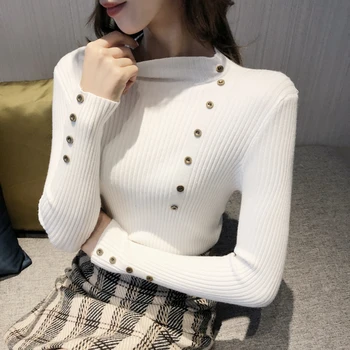 

ZOGAA New Button Turtleneck Sweater Women Spring Autumn Solid Knitted Pullover Women Slim Soft Jumper Sweater Female Knit Tops