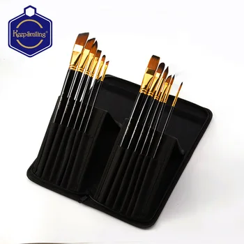 

12 Long Pole Combination Black Bag Brush Set Painting Special Watercolor Oil Painting Acrylic Pen Manufacturer Wholesale