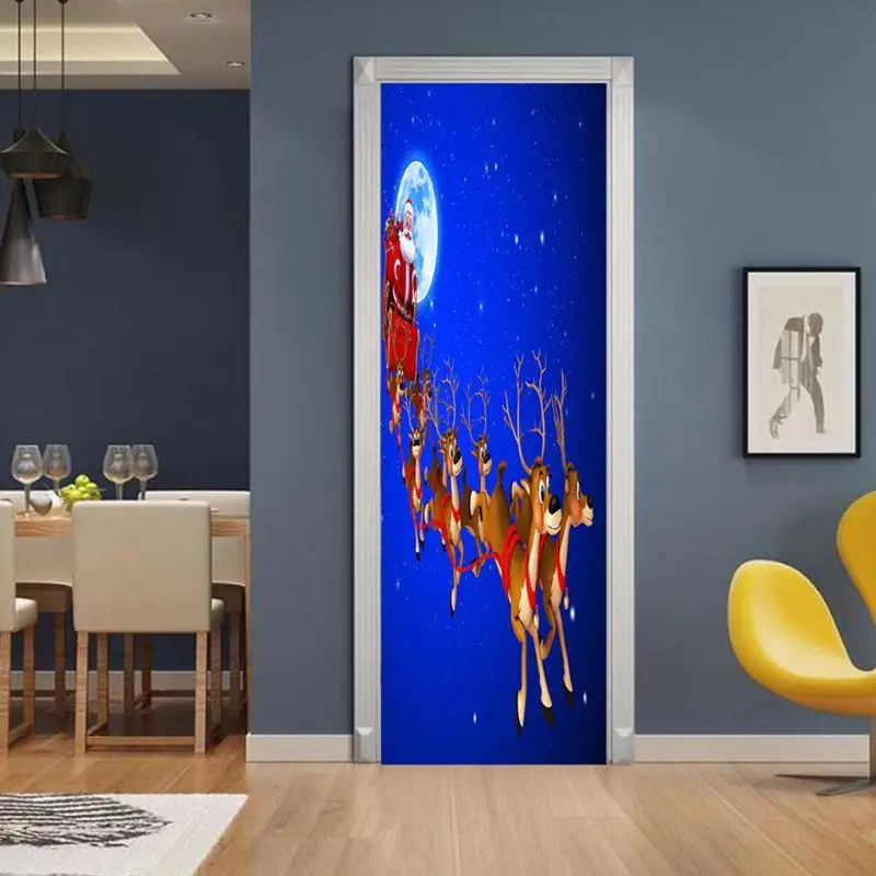 2 шт./компл. 2 шт./компл. 77x200 см 3D с изображением двери оформленной в рождественском стиле наклейки для Гостиная Спальня ПВХ Самоклеящиеся обои домашний декор Водонепроницаемый