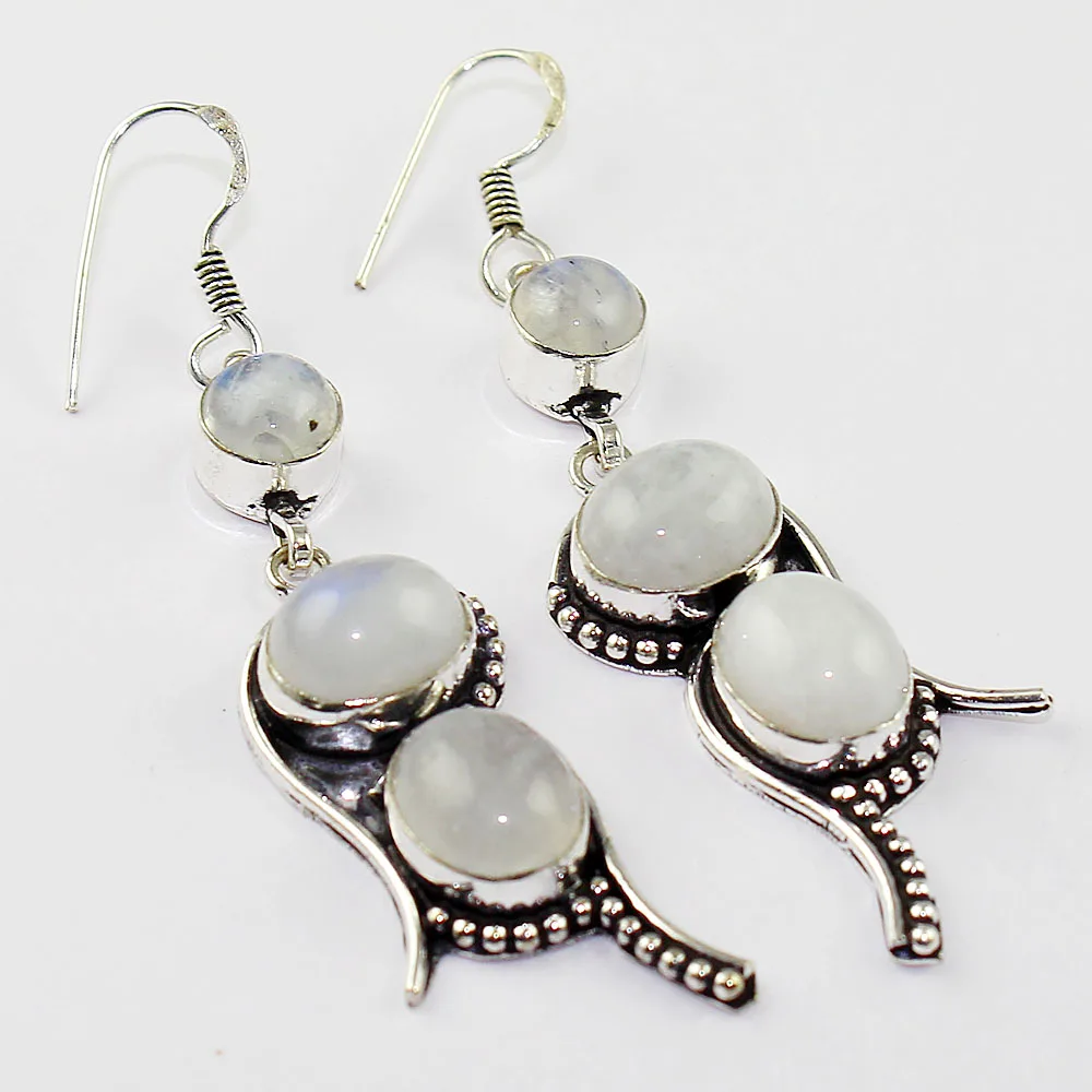 Rainbow Moonstone Earring Silver Overlay over Copper 74mm E1432 | Украшения и аксессуары