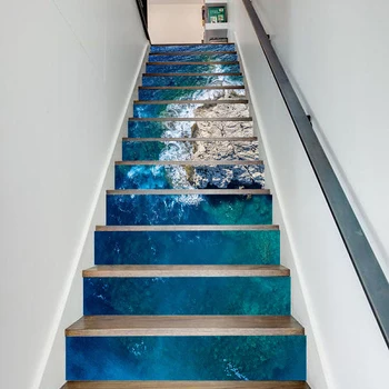 

13 Pcs PVC Waterproof Art Blue Sea Stone Home Decor Gift Decal Stair Print Sticker Self Adhesive Diy Paper for Bedroom Sticker