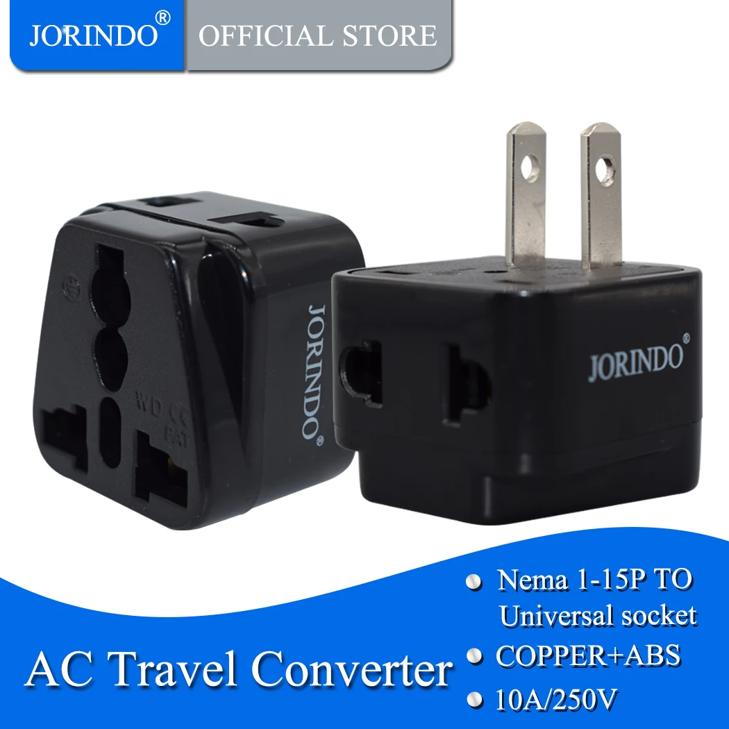 JORINDO Black white 250v 10a copper Universal America 2 Pin AC power adaptor Plug USA Canada japan Travel Adapter plug