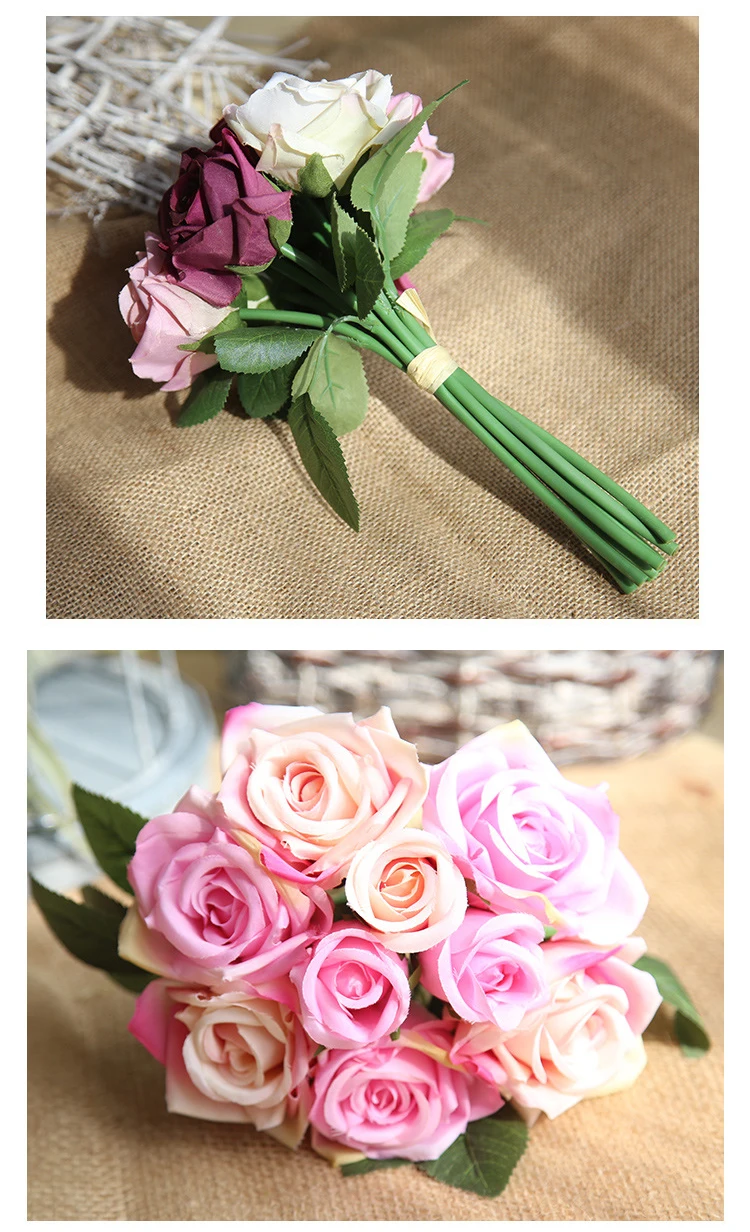 JAROWN Artificial Rose Silk Fake Flowers wedding Flowers Bouquet 9  Head Rose Flowers Home Decoration party decoration Indoor Flores (14)