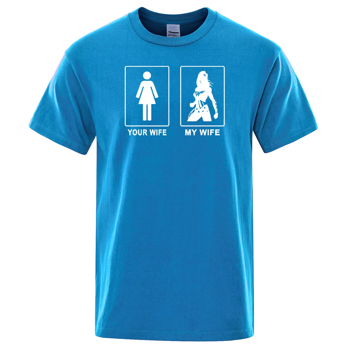 Wonder Woman Gal Gadot моя жена ваша жена футболка летние хлопковые футболки мужские с коротким рукавом супергерой Топы Забавный принт футболка - Цвет: light blue 5
