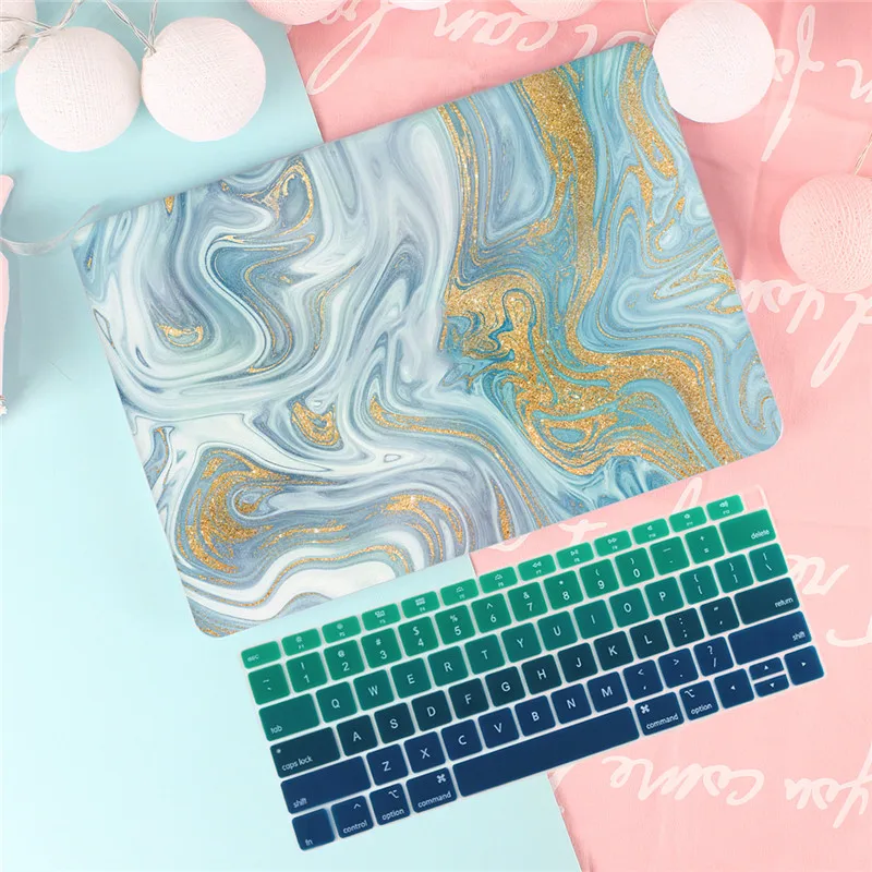 blue Мраморный чехол для Apple MacBook Pro Air 13 15 дюймов touch bar A1932 A1706 A1990 жесткий чехол с бесплатной клавиатурой - Цвет: blue