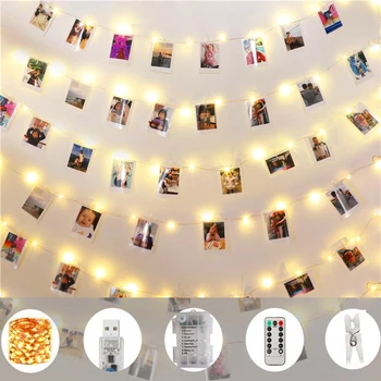 

5/10/20/M Photo Clip USB LED String Lights Fairy Lights Outdoor Battery Operated Garland Christmas Decoration Room Party Wedding