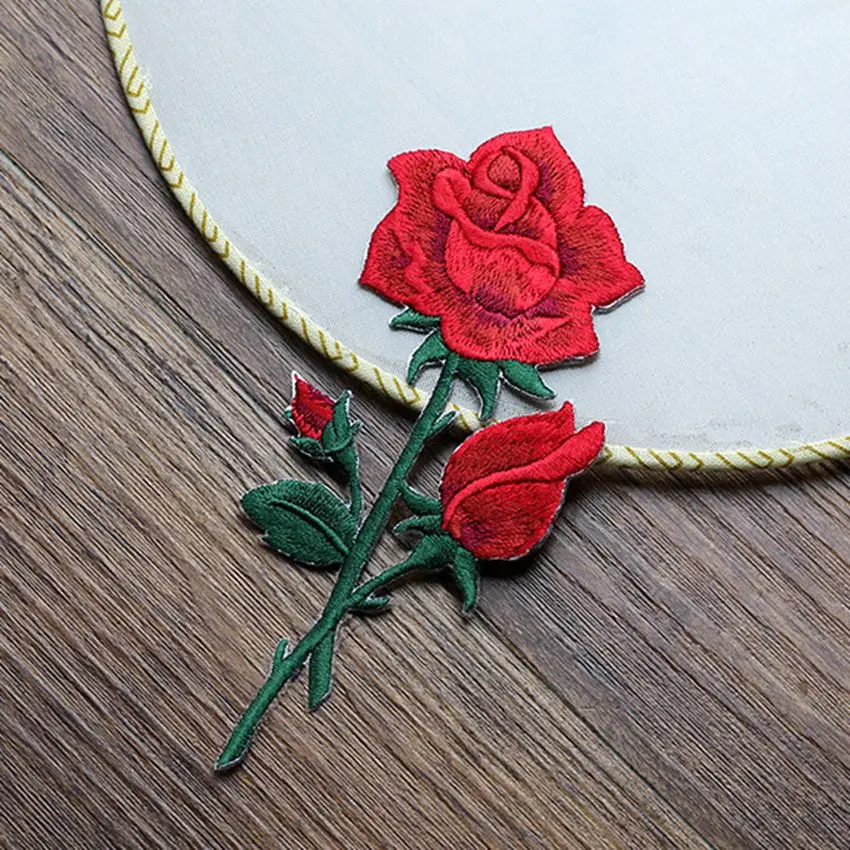 1 шт. новый бренд 3D нашивки большой красный цветок розы вышитый патч DIY утюжок