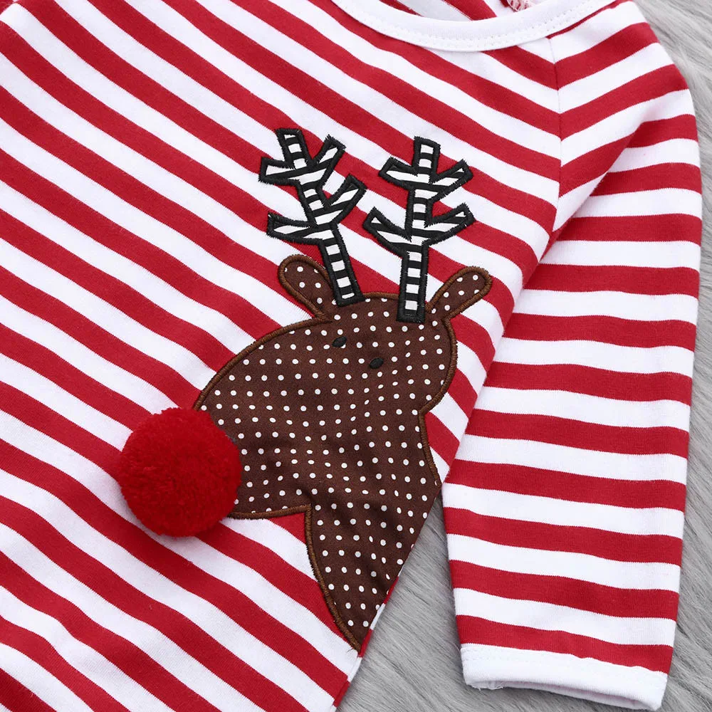 Рождественский милый комбинезон с изображением Санта-Клауса для новорожденных девочек и мальчиков, комбинезон в полоску с оленем, одежда, комбинезон, комплект пижам