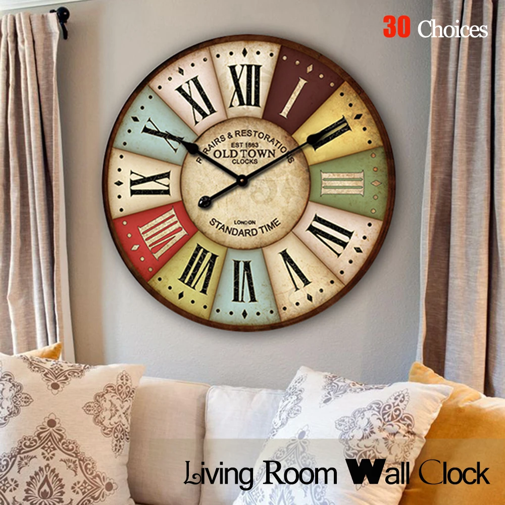 30 choices European Retro часы Quartz wall clocks Wooden Wall Clock for
