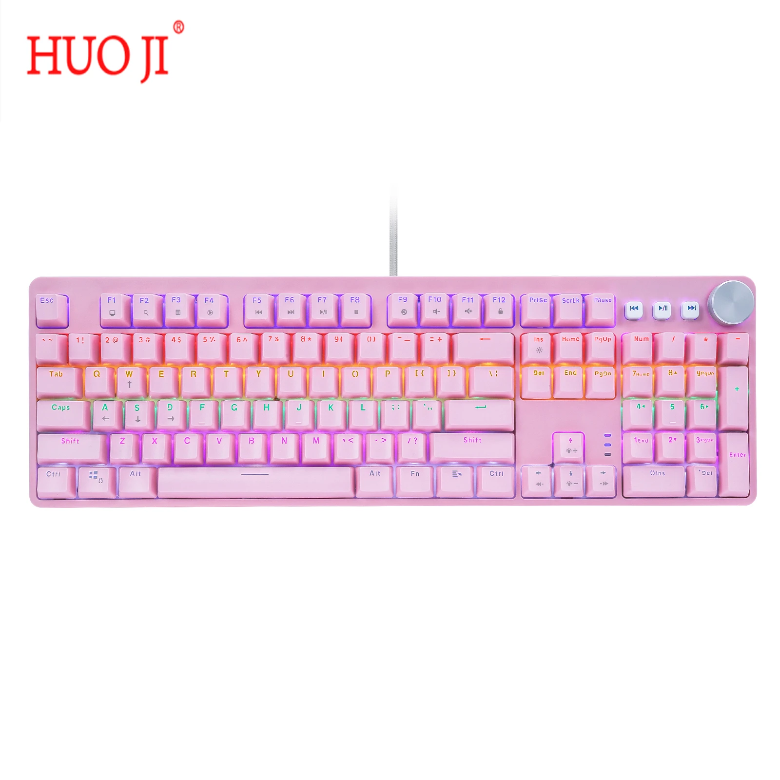 Huo Ji Bt855 108 Key Rainbow Backlit Wired Gaming Mechanical Keyboard