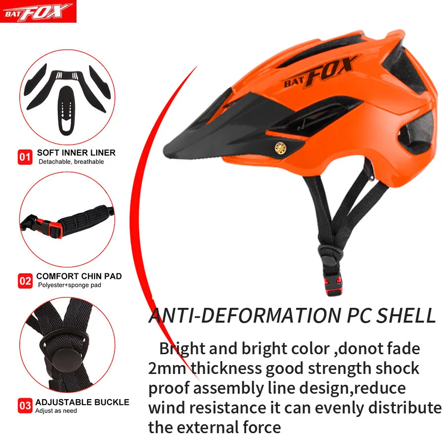 BATFOX Cycling Helmet casco mtb Mountain bike helmet fox men women  Ultralight EPS Outdoor Safety orange bicycle helmet road bike|Bicycle  Helmet| - AliExpress