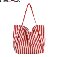 Ladies Classic Striped Canvas Handbag – Large Capacity Beach Tote, Casual Shoulder Bag for Women, Stylish Shopping & Travel Bag - Image 2