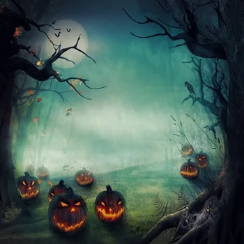 

Laeacco Photography Background Dark Night Happy Halloween Old Tree Pumpkin Moon Party Terrible Scene Photo Backdrop Photo Studio