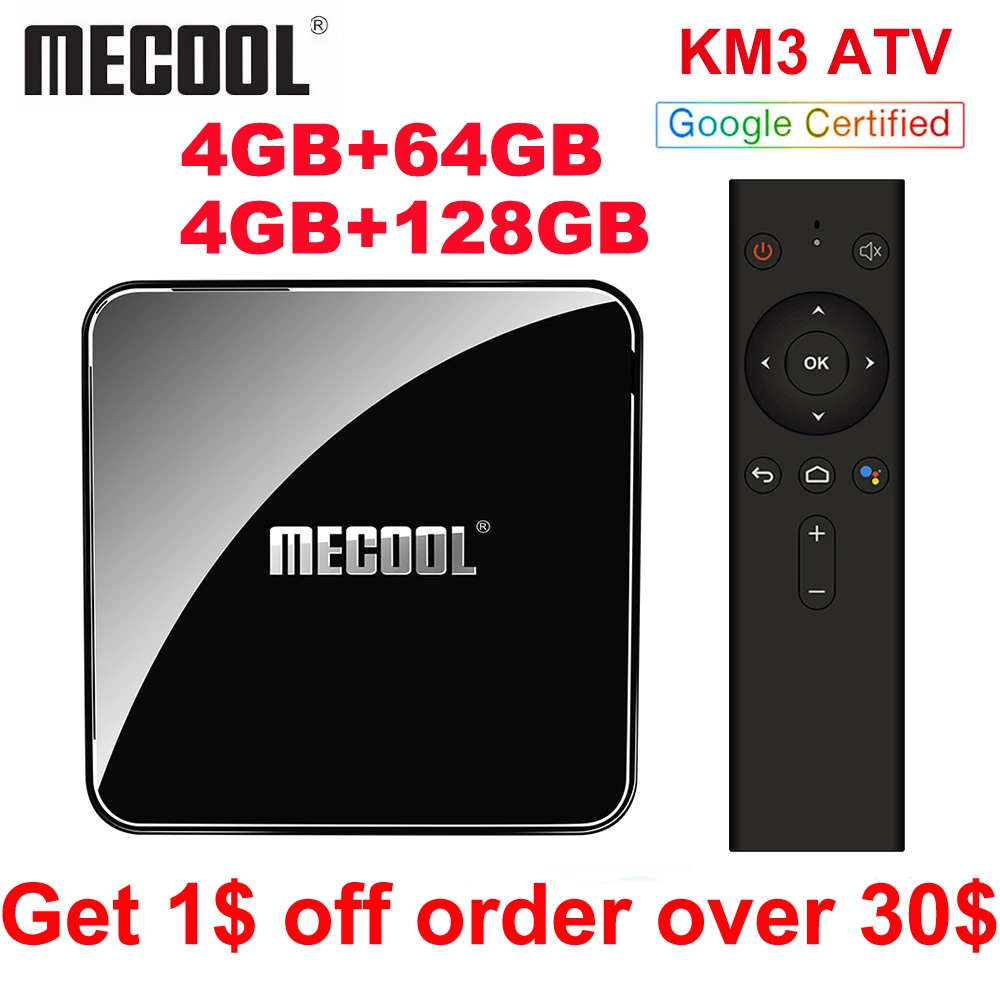  MECOOL KM3 ATV Androidtv Google Certified TV Box Android 9.0 4GB 64GB Amlogic S905X2 4K Dual Wifi S
