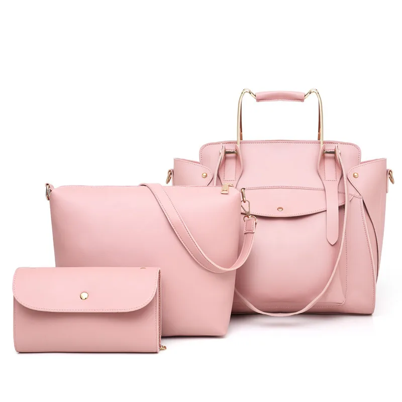 

2018 New Style Korean-style-Style Contrast Color WOMEN'S Bag Bucket Three-piece Set Different Size Bags Versatile Hand Crossbody