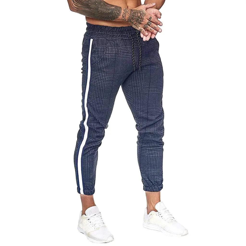 Men Splicing Striped Overalls Casual Pocket Sport Work Casual Long Trouser Drawstring Pants Streetwear Pantalones de hombre#2