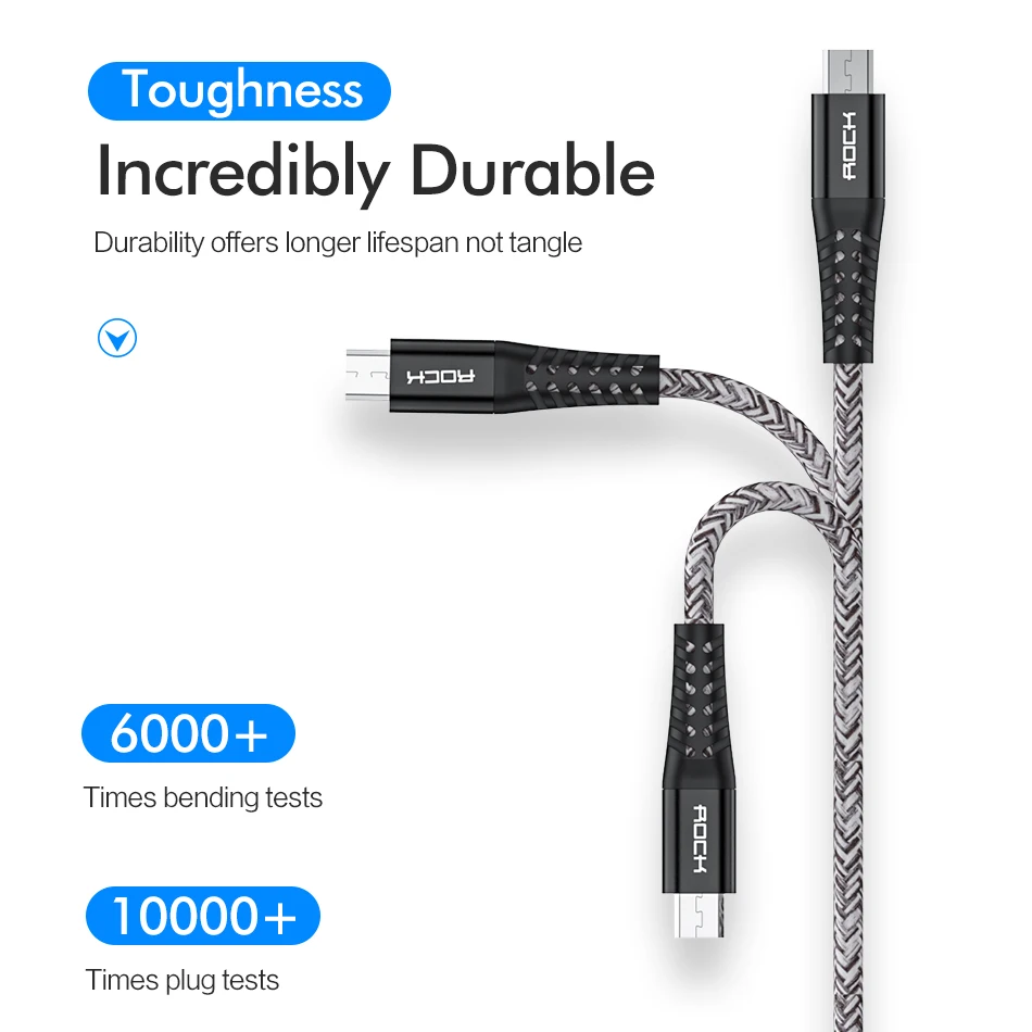 ROCK 3A Fast Charge Micro USB Cable For Huawei Xiaomi Redmi LG Android Mobile Phone Data Wire Fast Charging Cord