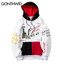 GONTHWID брюки с принтом в виде граффити Цвет Блок Лоскутные толстовки с капюшоном, худи в стиле «хип-хоп» пуловер, худи в повседневном стиле уличная Harajuku топы