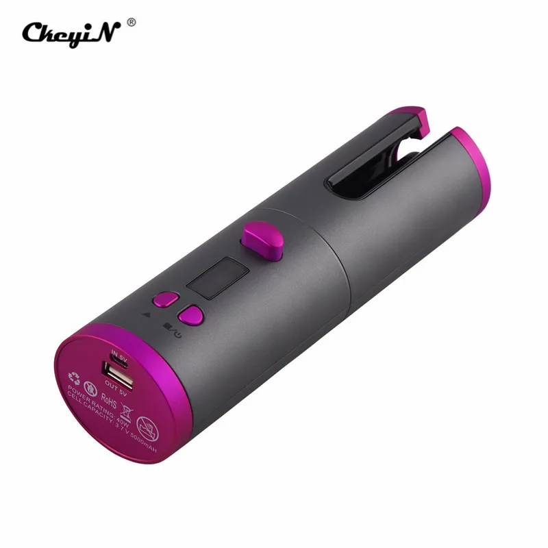 Modelador de Cabelo Rolo de Cerâmica sem Fio Vacilar com Display Automático Curling Ferro Varinha Rotativo Barril Usb Recarregável Digital Led 16 Beleza e saúde