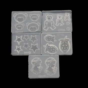 

5Pcs Small Size Cute Bear Strawberry Beauty Head Keychains Silicone Resin Mold