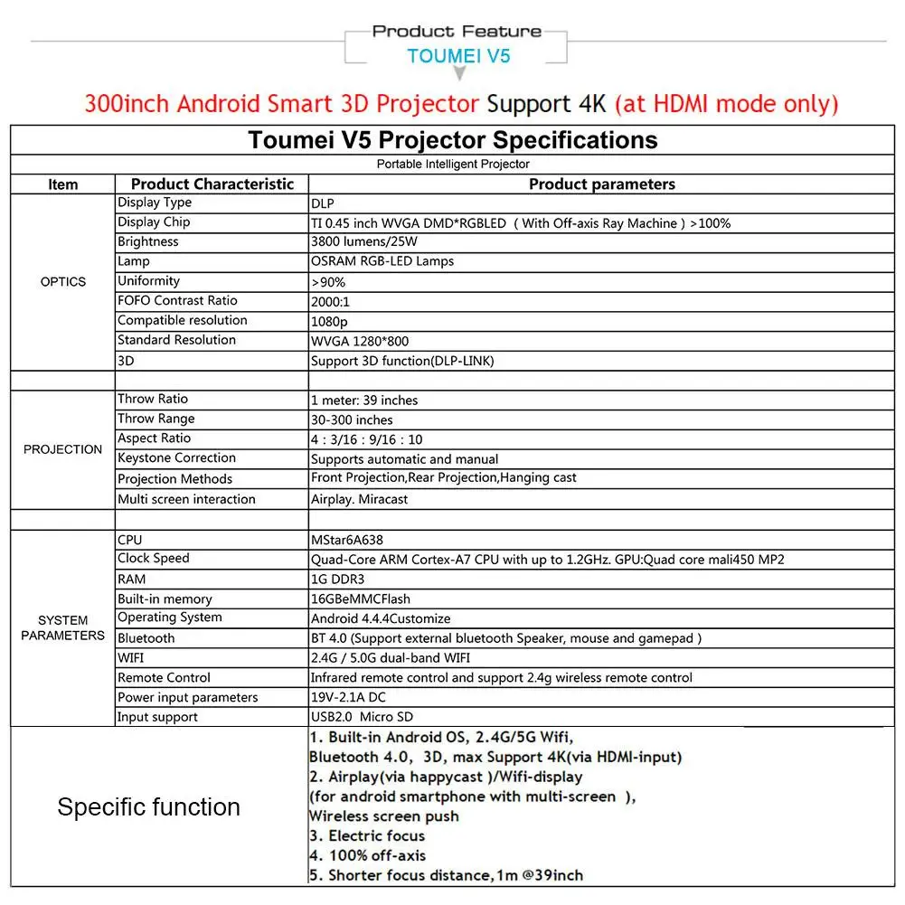 TOUMEI V5 3800 люмен мини-проектор портативный 3D 4K Full HD DLP карманный проектор умный Android wifi двухдиапазонный видео домашний кинотеатр