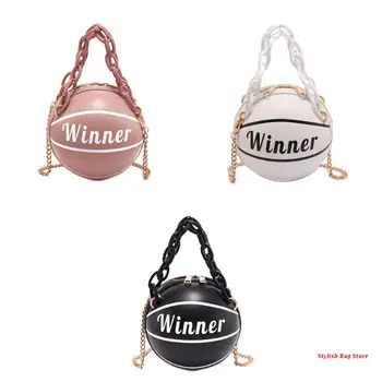 

Women Basketball Round PU Leather Shoulder Crossbody Bag Tote Chain Satchel