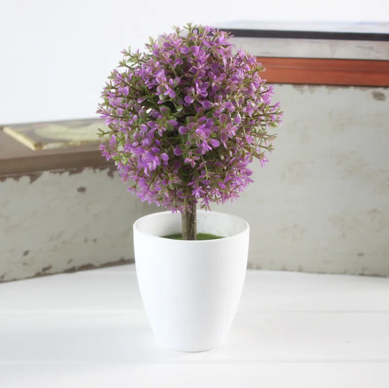 1 комплект искусственное декоративное растение цветок домашний стол Декоративные искусственные цветы маленький мини искусственный бонсаи зеленое растение дерево и ваза - Цвет: E-6