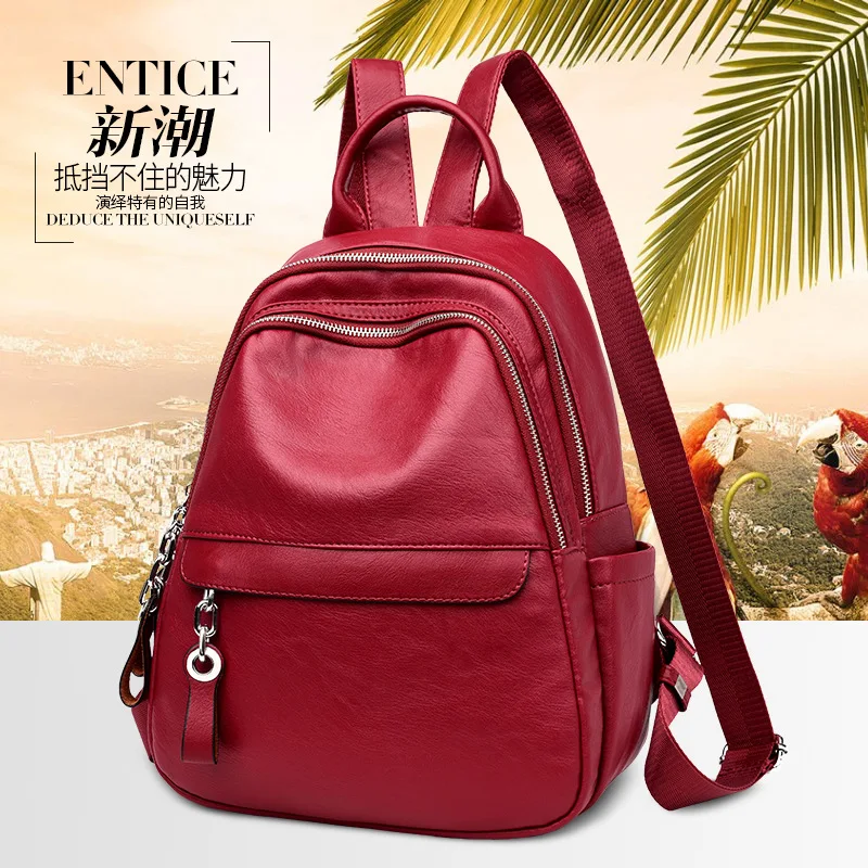 

Backpack Women's Korean-style New Style Simple Multi-functional Medium Length Youth Mom Travel Shopping Casual Backpack PU Leath