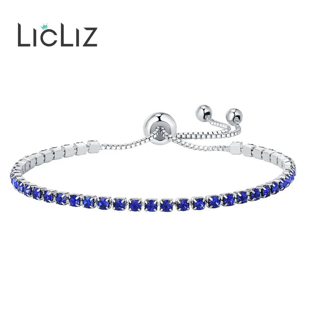 LicLiz,, модный,, циркониевый, зеленый, синий, черный, прозрачный, Хрустальный Теннисный браслет для женщин, CZ, коробка, цепочка, браслет, ювелирное изделие, LUB0124 - Окраска металла: Blue