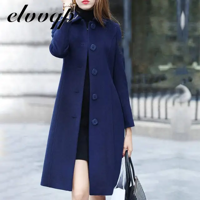 Женское шерстяное пальто на пуговицах, однотонное пальто в британском стиле с длинным рукавом и карманами, облегающая верхняя одежда, новинка 1