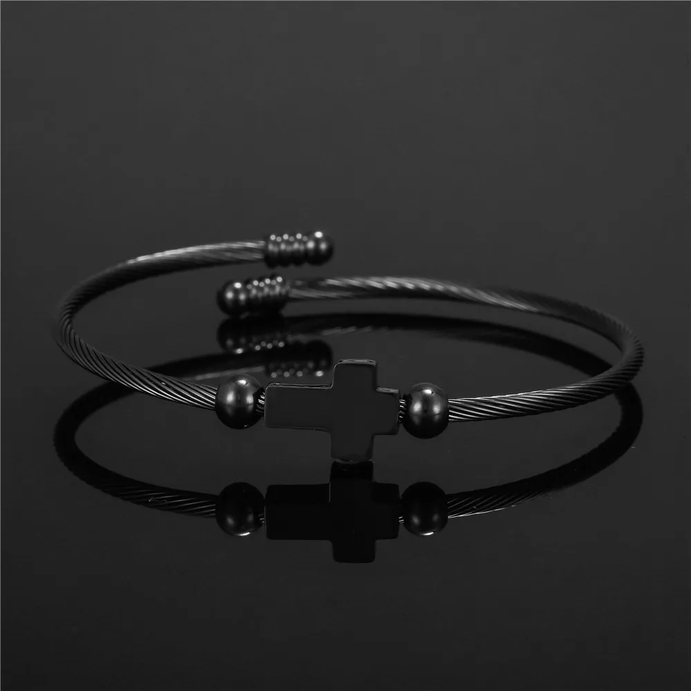 Bangle Bracelet Stylish Cross Bangle for Women Men Glossy Stainless Steel Cuff Bracelet Unisex Religious Faith Open Cross Bangle Jewelry bangle bracelet stainless steel bracelet