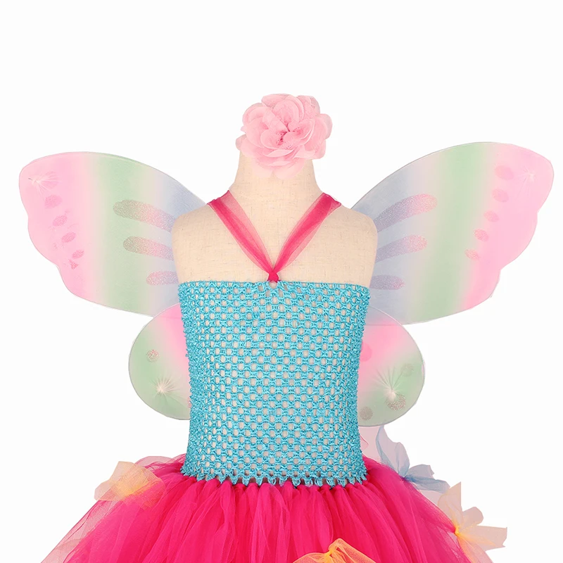 Bright Rainbow Fairy Girls Tutu Dress with Butterfly Wing Kid Pixie Party Halloween Birthday Costume Pageant Princess Dress (11)