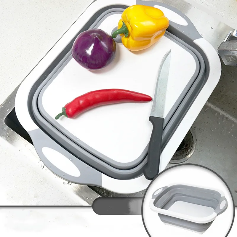 

Multi-Function Kitchen Chopping Block Tool Foldable Cutting Board Kitchen Silicone Cutting Boards Vegetable Fruit Washing Basket