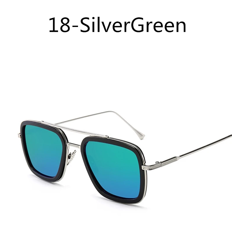 18-SilverGreen Роскошные модные Мстители, стиль Тони Старк, для женщин, мужские солнцезащитные очки, квадратные, фирменный дизайн, солнцезащитные очки Oculos, Ретро стиль, мужские, Железный человек - Цвет линз: 18-SilverGreen