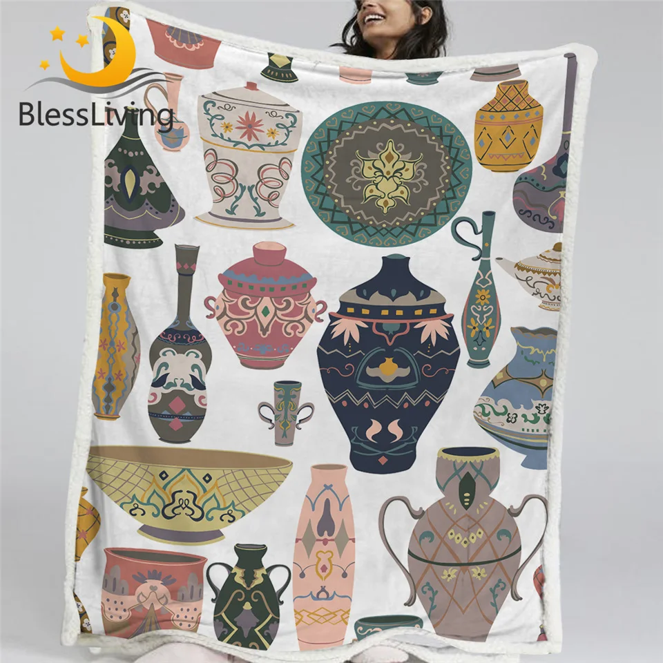 

BlessLiving Ethnic Sherpa Blanket Arabic Utensils Plush Bedding Retro Exotic African Sofa Blanket Tribal National Bed Blanket