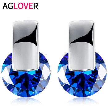 

AGLOVER 16mm S925 Sterling Silver Stud Earrings Fashion Mini Round Zircon Earrings For Women Glamour Wedding Birthday Jewelry