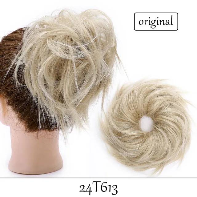 HAIRRO 80g Straight Donut Chignon Hairpieces Synthetic Ombre Elastic Updo Chignon Fluffy Messy Scrunchies Hair Bun For Women 24T613-45g