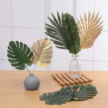 

Gold Artificial Monstera Palm Maple Tree Leaves Home Garden Decoration Photography Background Flower Arrangement Accessories