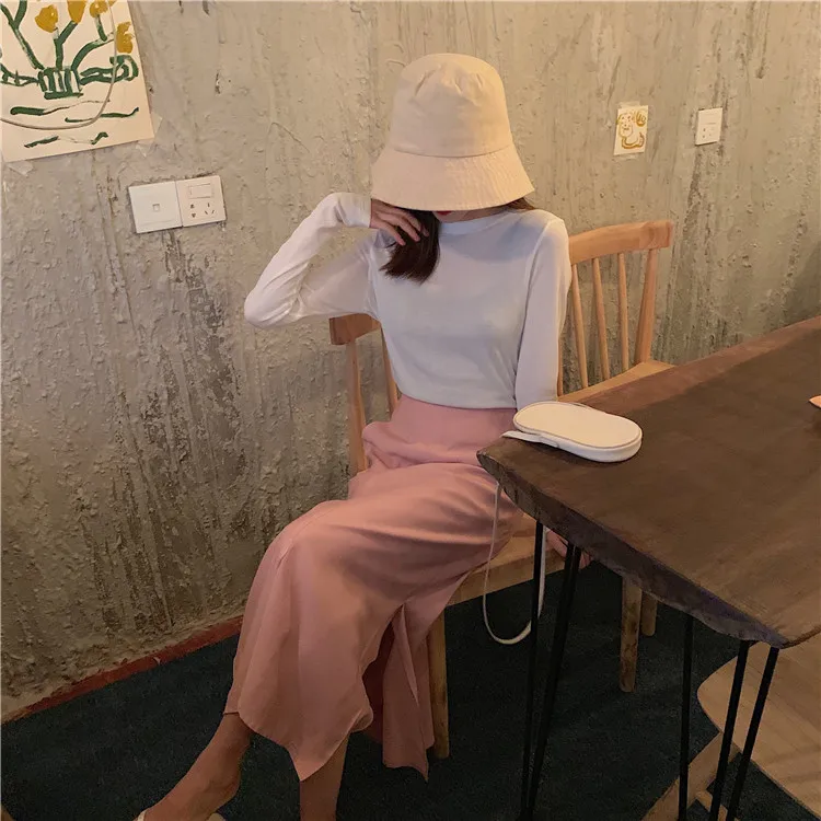 Женская длинная юбка тонкий сексуальный Сплит Bodycon Тонкий корейский стиль элегантный однотонные платья Повседневная Высокая Талия Лето Осень юбка