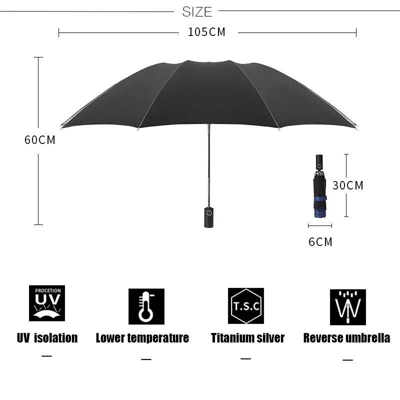 Титан серебряное покрытие солнцезащитный Зонт от дождя Для женщин Для мужчин анти УФ Мини Портативный 3-складной Зонт с защитой от ветра UPF50