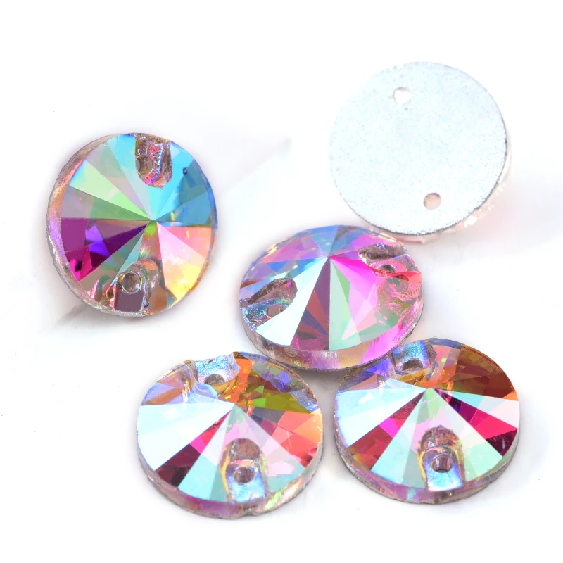 Round Rivoli Crystal Ab Glass Sew On Rhinestone Flatback Colorful Glass ...
