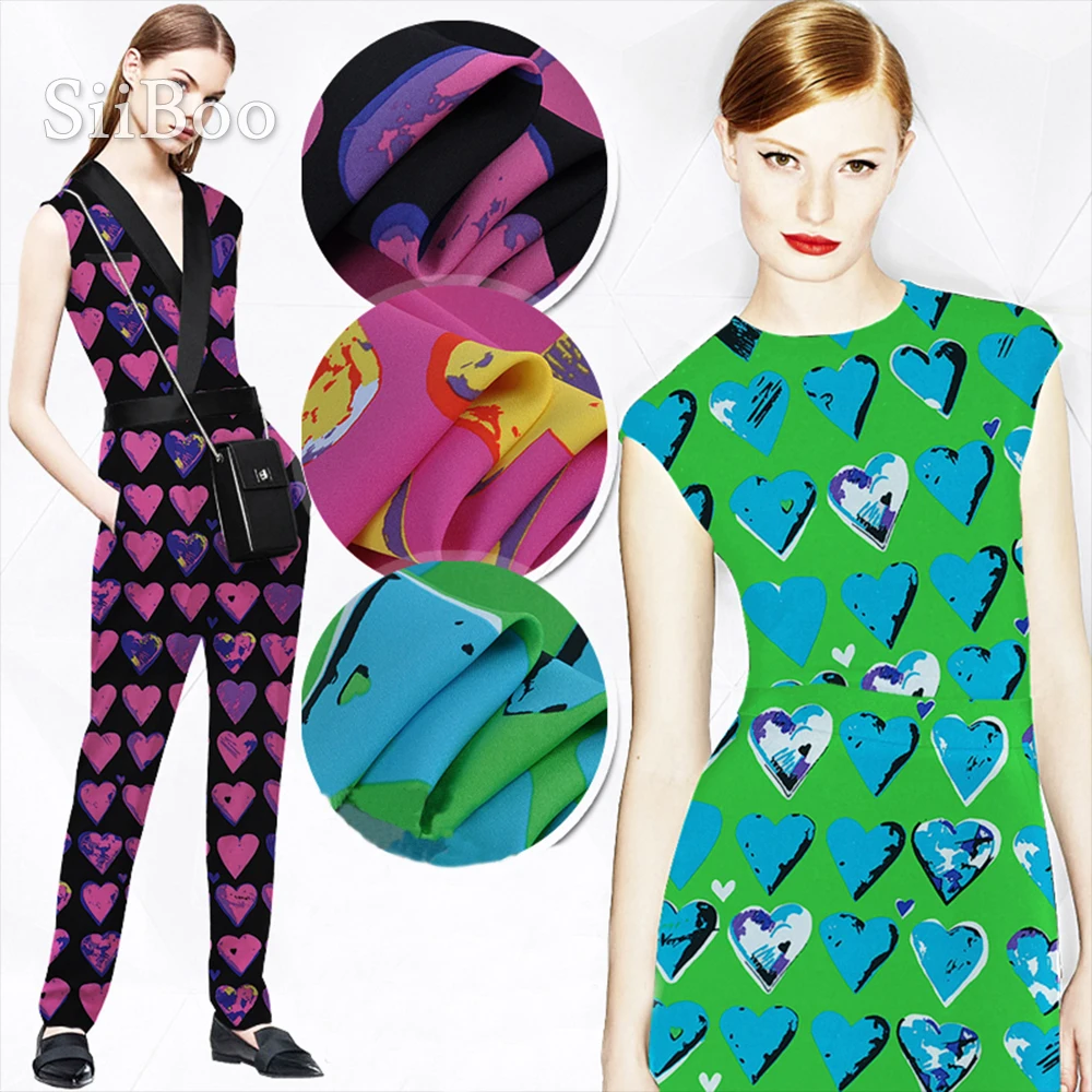 

Черный, красный, зеленый, с принтом сердца, тяжелый креп, эластичная шелковая ткань для платья, шелковая ткань, tela tecidos stoffens, 38 мм, SP4459