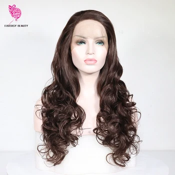 

Fashion Synthetic Lace Front Wig Brown Color Natural Long Water Wave Hair Futura Hair Wigs With Natural Hairline for Black Women