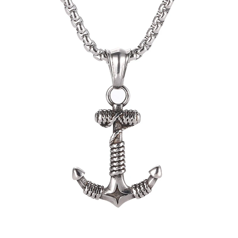 

New Vintage Caribbean Pirate Anchor Pendant Men's Necklace Personalized Stainless Steel Silver Hook Necklace Jewelry Gift SP0437
